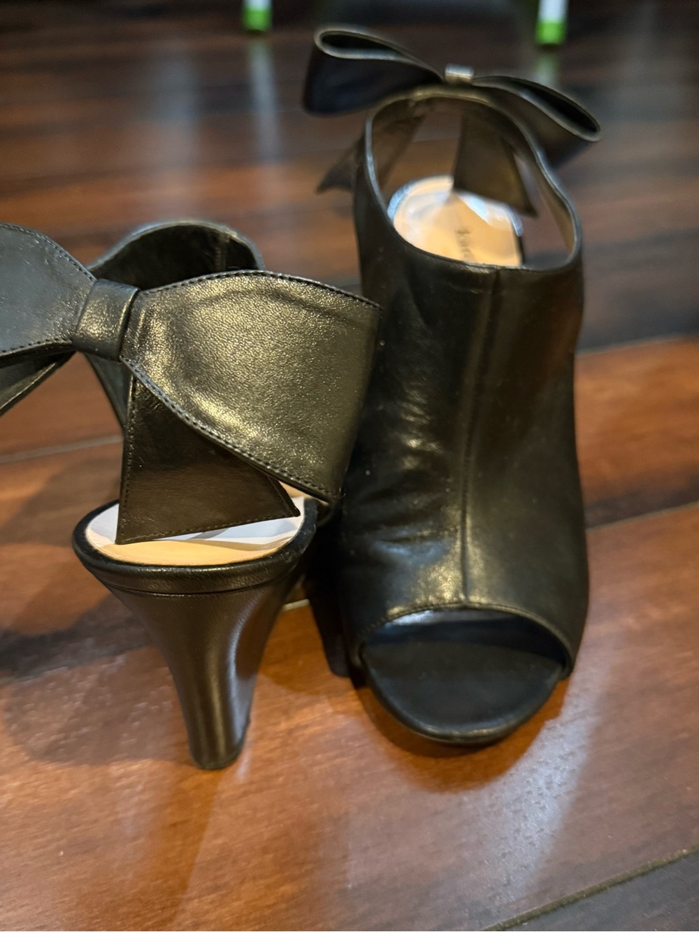 kate spade Black Leather Peep-Toe Heel with Back Bow